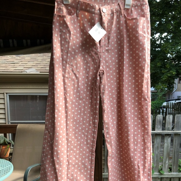 Compania Fantastica (ModCloth) stovepipe pants dusty rose w/ white polka dots - Picture 1 of 6